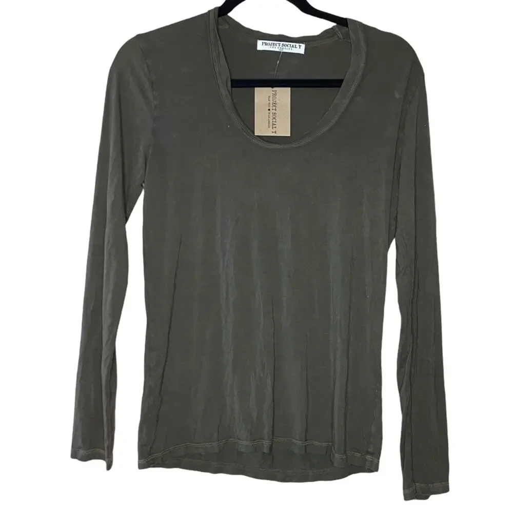 Project Social T Dark Green Meg Washed Long Sleeve Women's Size Small